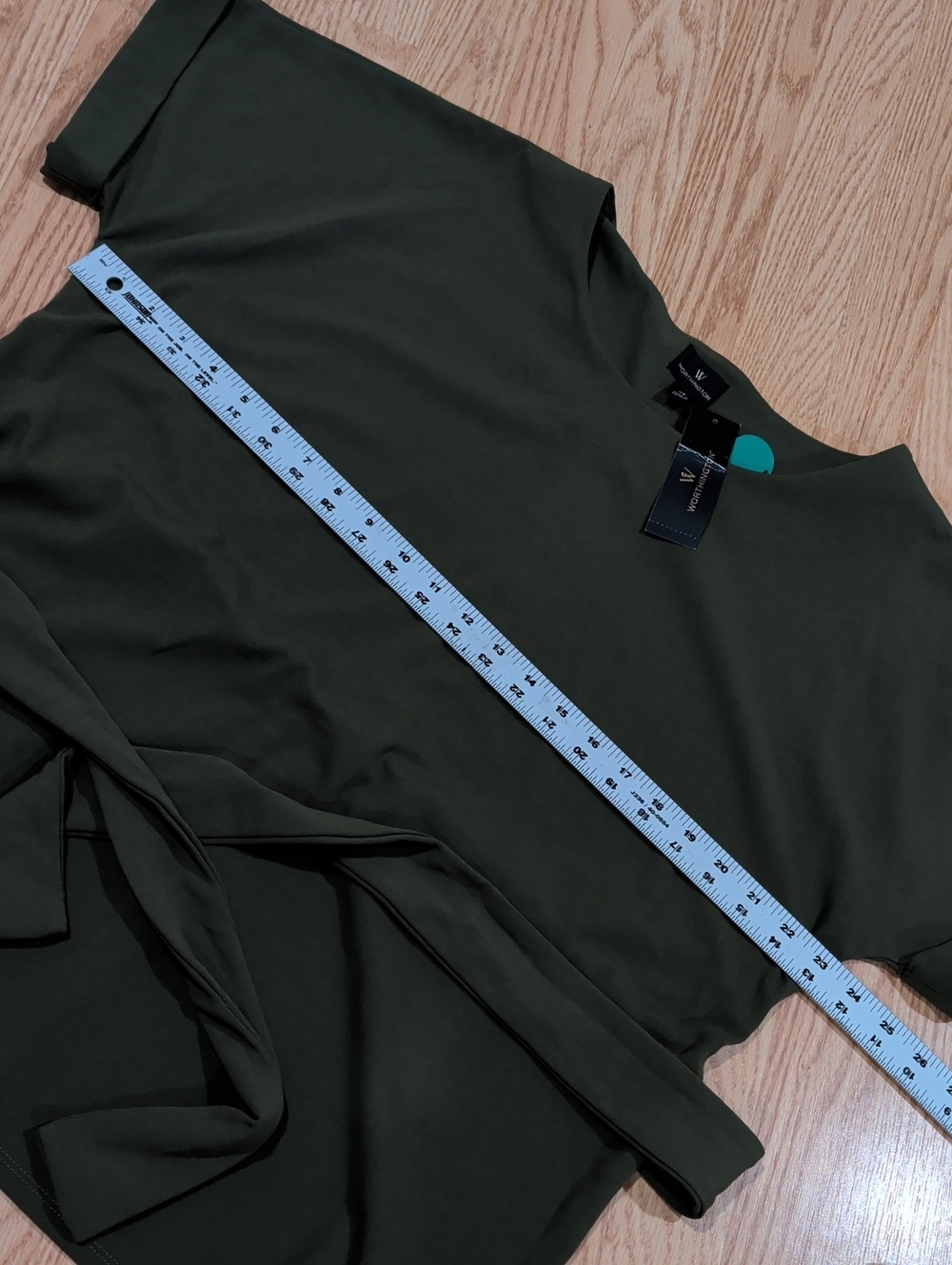 Worthington Olive Green Short Sleeve Blouse, With Tie-waist Belt XLarge. NWT - Picture 9 of 10